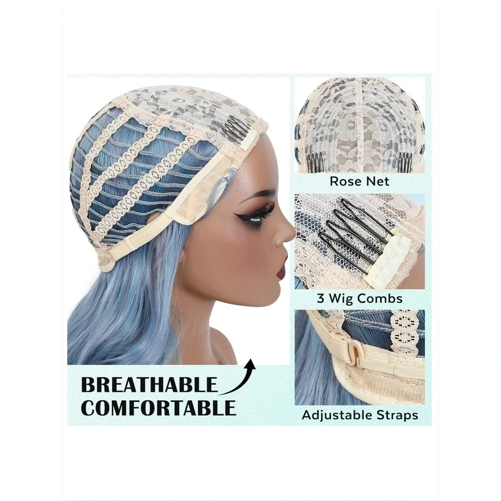 FAVE Mermaid Wig Ombre Blue Mixed Lilac Gray Long Wavy 28